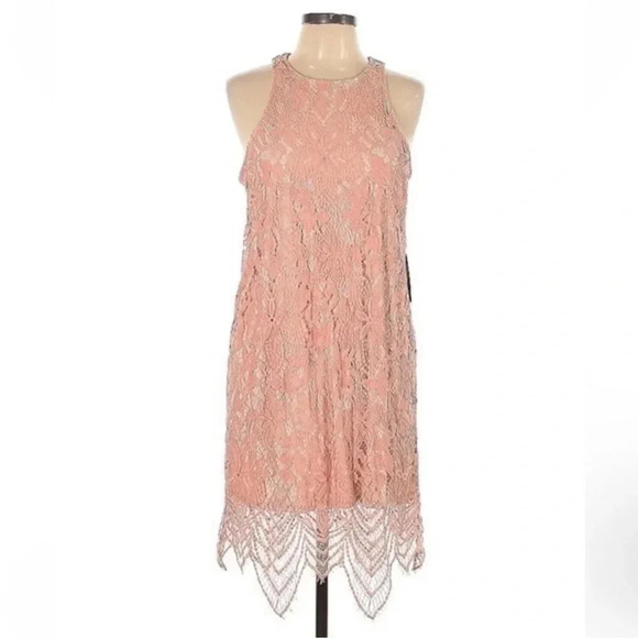 Express | Pink Floral Lace-Up Mock Neck Boho Vibes Dress Size L NWT - Picture 6 of 6